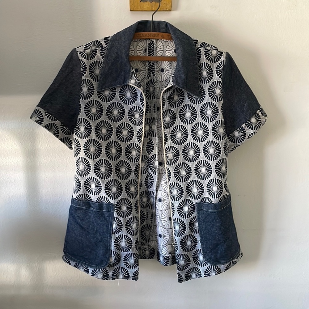 Vintage 70s Handmade Jacquard and Denim Shirt